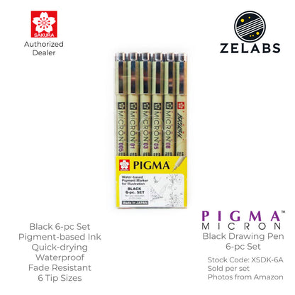 Sakura Pigma Micron Drawing Pen / Technical Pen Black 6-pc Set - XSDK-6A