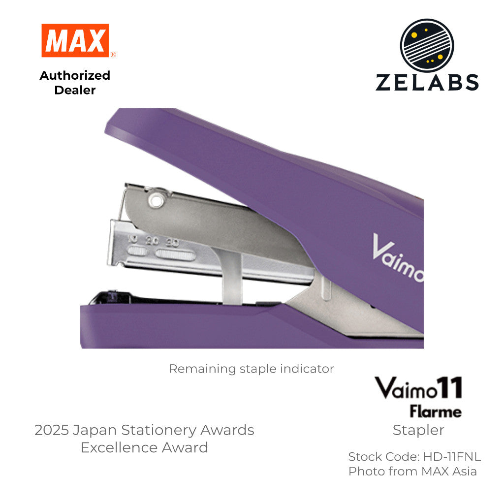 MAX Vaimo 11 Flarme HD-11FNL Desk Stapler - Tip-Curved Flat Clinch Stapler (Refill by No.11 Staples)