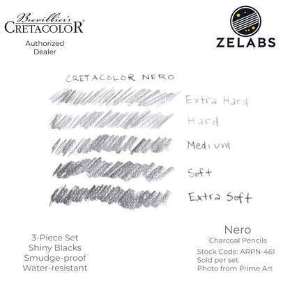 Cretacolor Nero Charcoal Artist Pencils (3-Piece Set) - ARPN-461 - Extra Soft | Soft | Medium