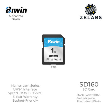 Biwin SD160 SD Card - UHS-I | C10 | U3 | V30 - 128 GB | 256 GB | 512 GB | 1TB