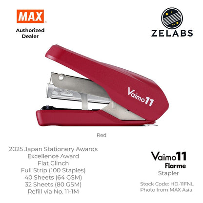 MAX Vaimo 11 Flarme HD-11FNL Desk Stapler - Tip-Curved Flat Clinch Stapler (Refill by No.11 Staples)