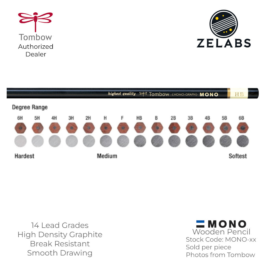 Tombow MONO Homo-Graph Drawing Wooden Pencil - 14 Lead Grades - MONO - 6H to 6B