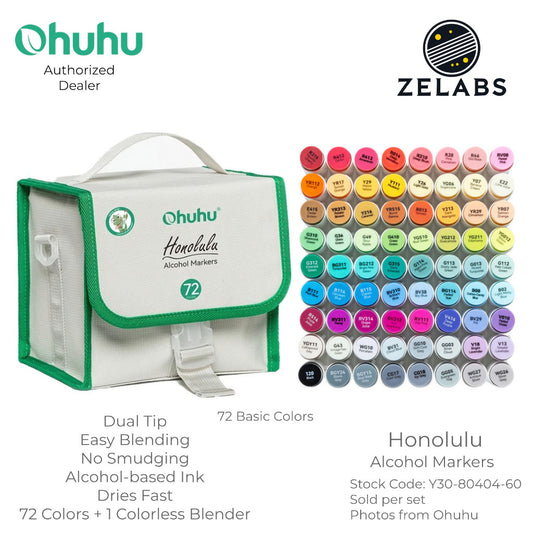 Ohuhu Honolulu 72 Basic Colors Dual Tip Alcohol Markers (Brush & Fine) - Y30-80404-60