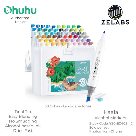 Ohuhu Kaala 60 Colors Landscape Tone Dual Tip Alcohol Markers (Slim Broad & Fine) - Y30-80405-42