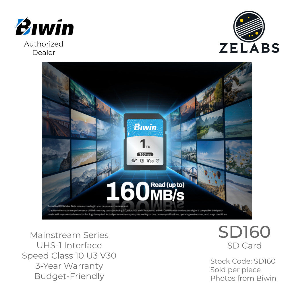 Biwin SD160 SD Card - UHS-I | C10 | U3 | V30 - 128 GB | 256 GB | 512 GB | 1TB