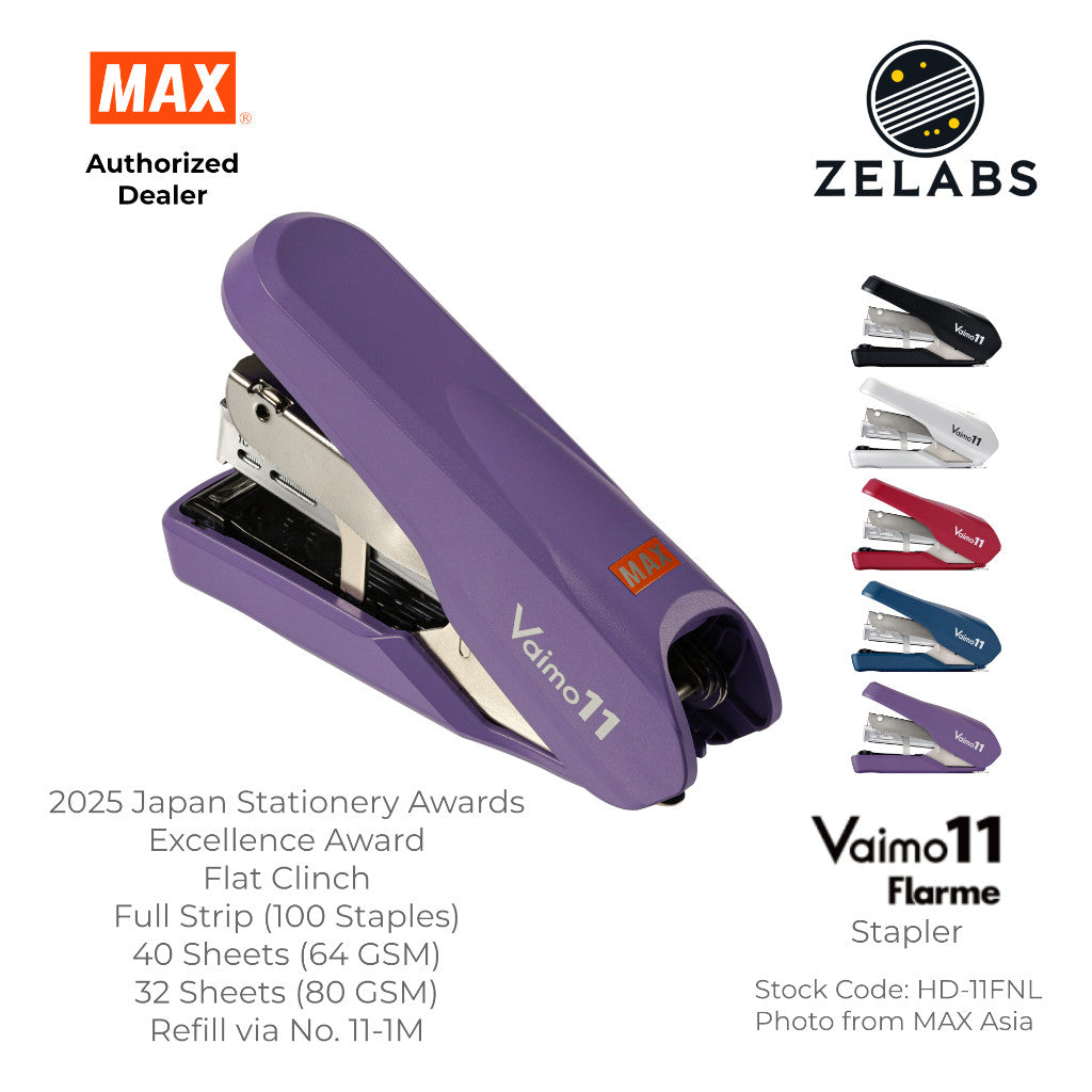 MAX Vaimo 11 Flarme HD-11FNL Desk Stapler - Tip-Curved Flat Clinch Stapler (Refill by No.11 Staples)