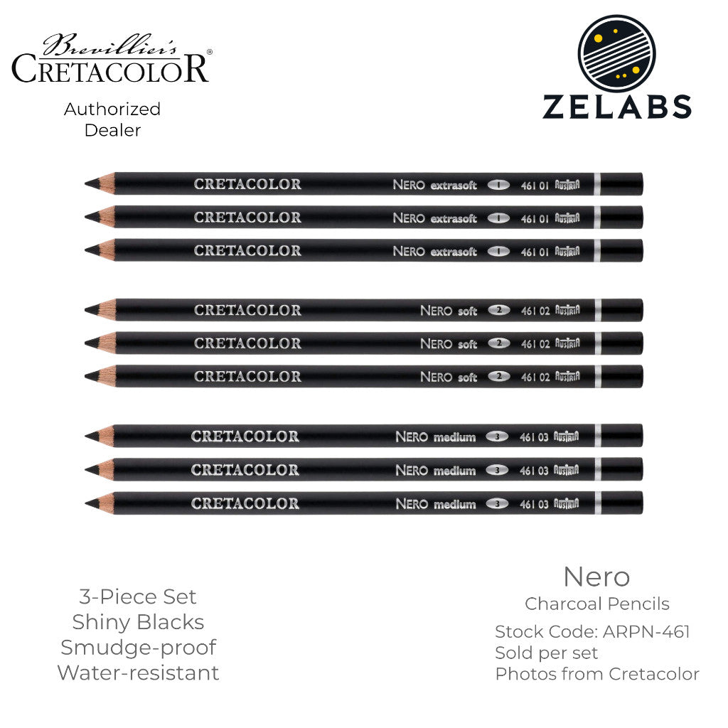 Cretacolor Nero Charcoal Artist Pencils (3-Piece Set) - ARPN-461 - Extra Soft | Soft | Medium