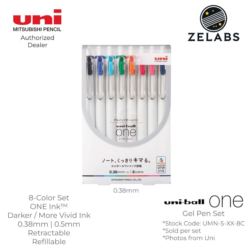 Uni Uni-Ball ONE Retractable Minimalist Gel Pen Set (8-Color) - UMN-S-38-8C | UMN-S-05-8C - 0.38mm