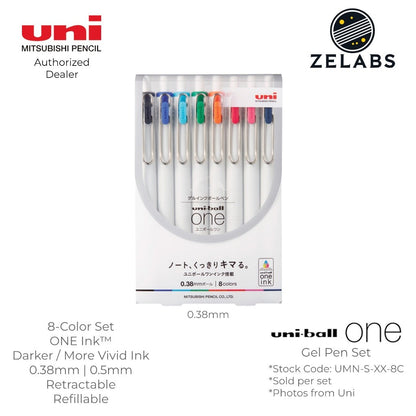 Uni Uni-Ball ONE Retractable Minimalist Gel Pen Set (8-Color) - UMN-S-38-8C | UMN-S-05-8C - 0.38mm