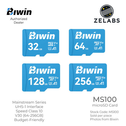 Biwin MS100 microSD Card - UHS-I | C10 | U3 | V30 | A1 - 64GB | 128 GB | 256 GB
