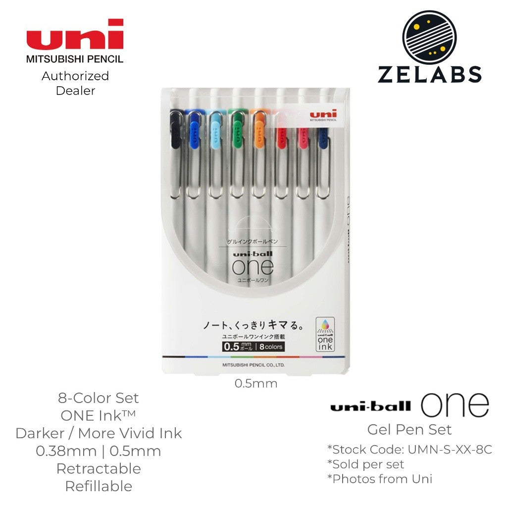 Uni Uni-Ball ONE Retractable Minimalist Gel Pen Set (8-Color) - UMN-S-38-8C | UMN-S-05-8C - 0.38mm