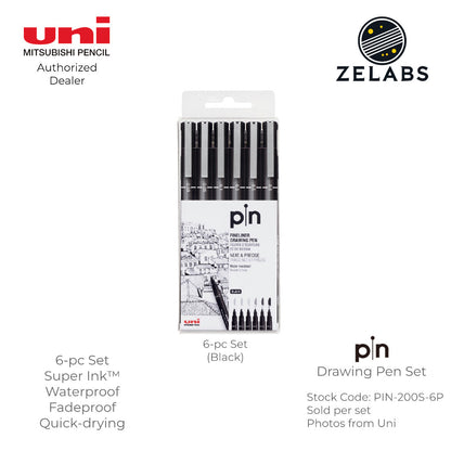 Uni Pin Fineliner Drawing Pen Set (6-pc | 12-pc) - PIN-200S-6P | PIN-200S-12P